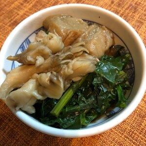 仙台麩ときのこ、青菜の含め煮